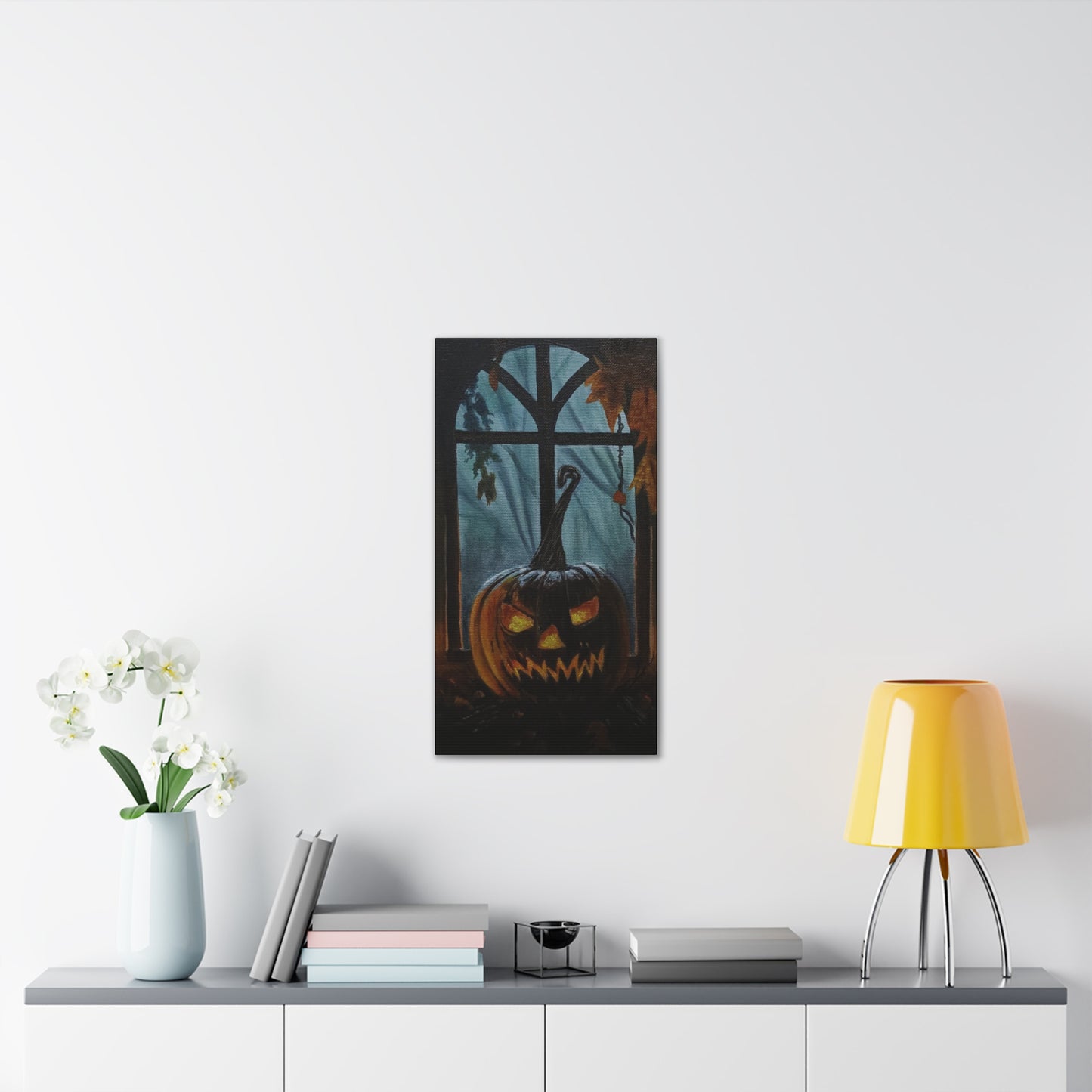Jack O Lantern in the Window, Canvas Stretched