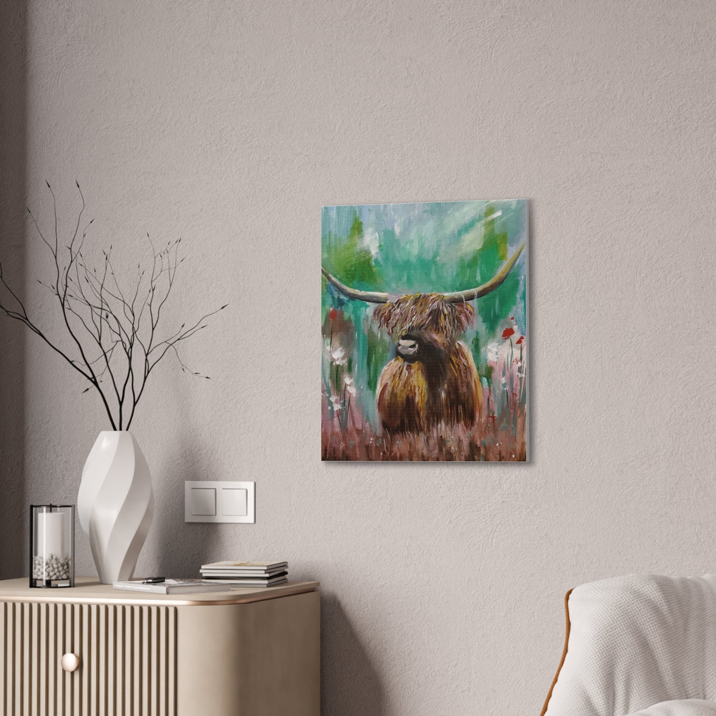Impressionistic Highland Cow, Canvas Stretched