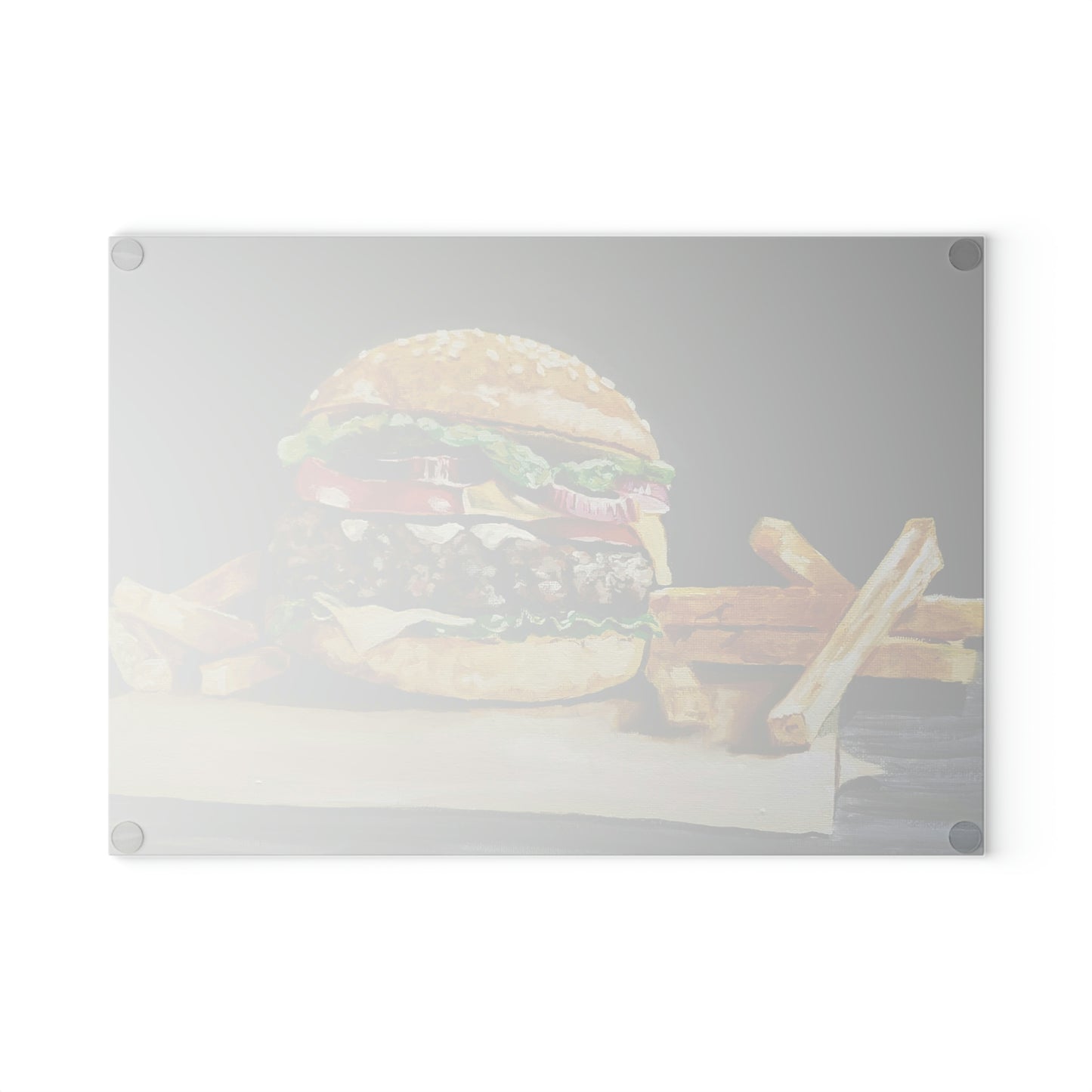 Burger & Fries Glass Cutting Board