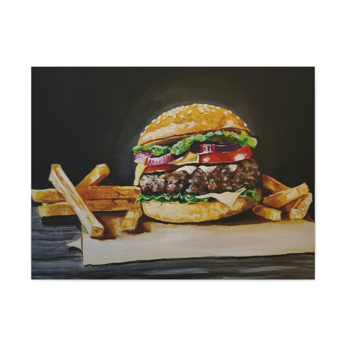 Hamburger and Fries Canvas Stretched