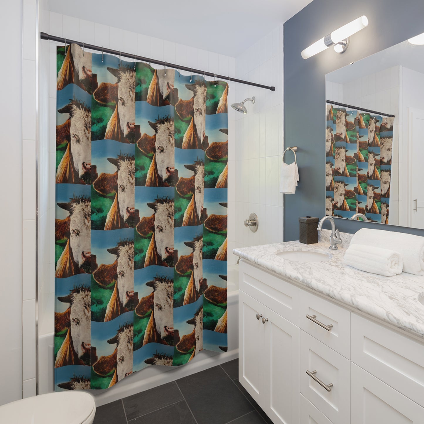 A Bunch of Bull (Grid) Shower Curtain