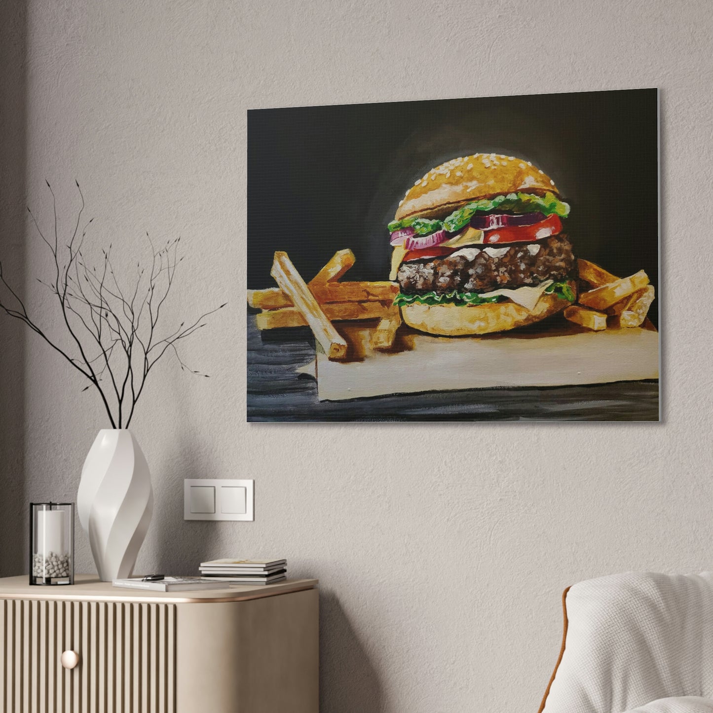 Hamburger and Fries Canvas Stretched