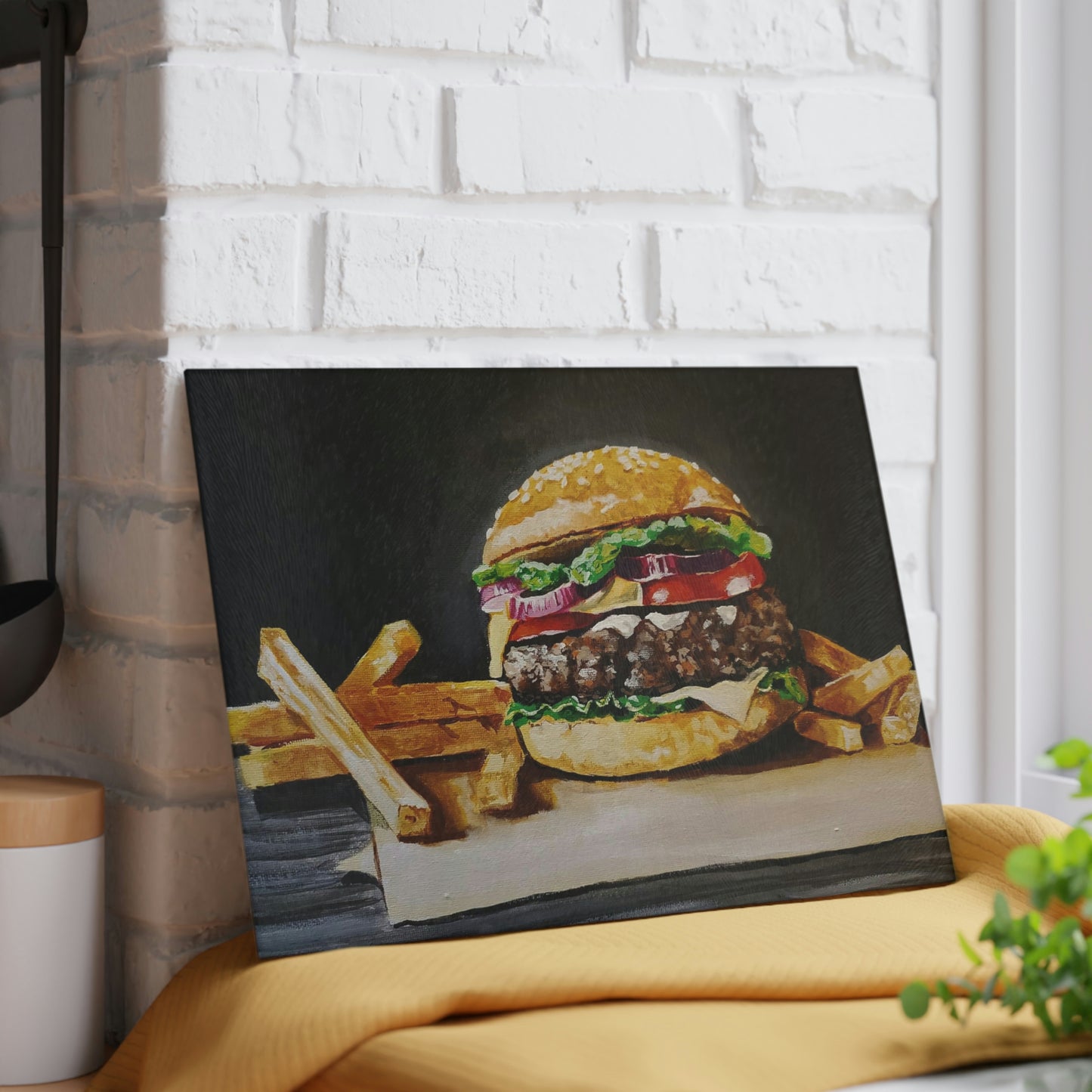 Burger & Fries Glass Cutting Board