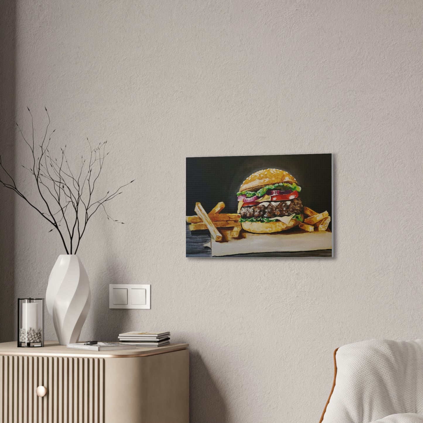 Hamburger and Fries Canvas Stretched