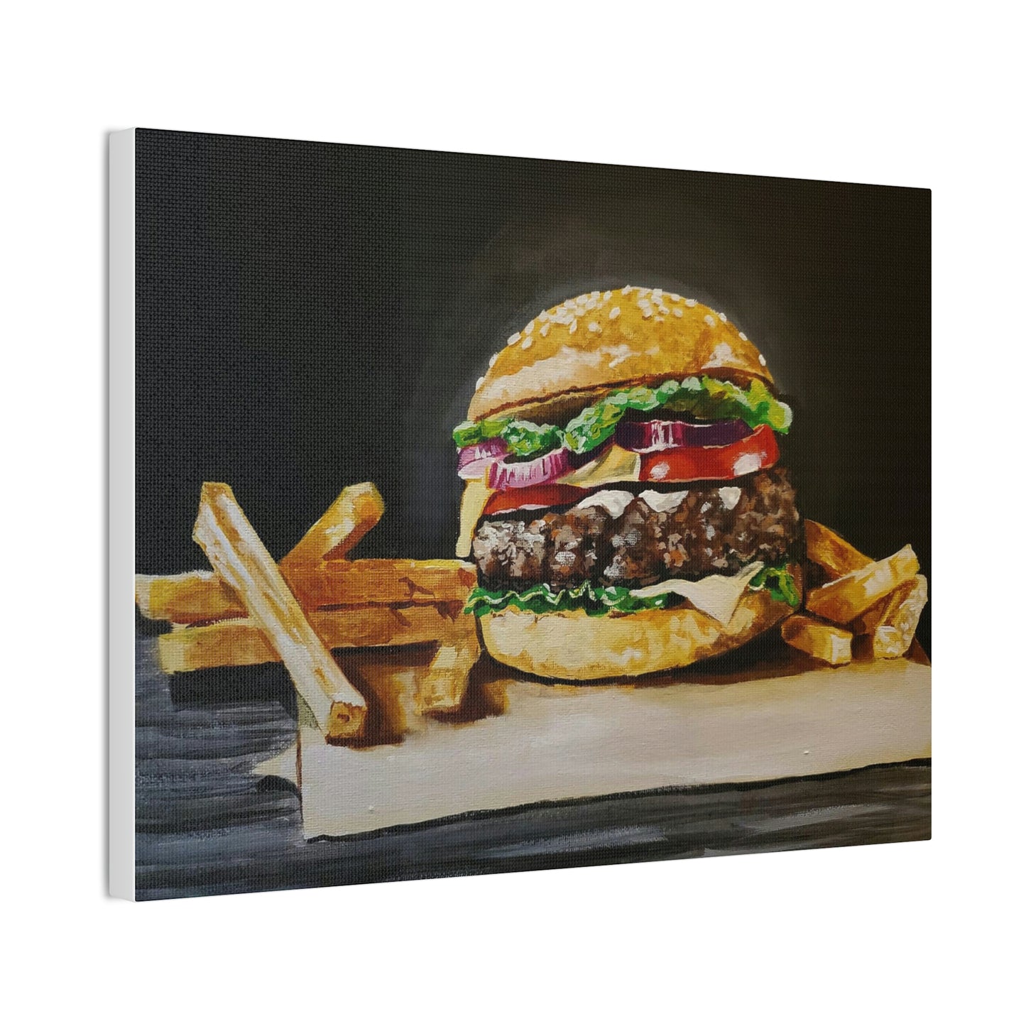 Hamburger and Fries Canvas Stretched