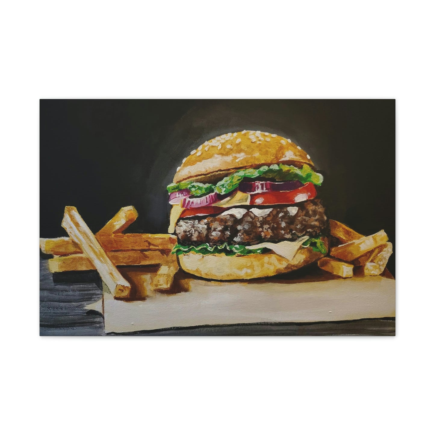 Hamburger and Fries Canvas Stretched