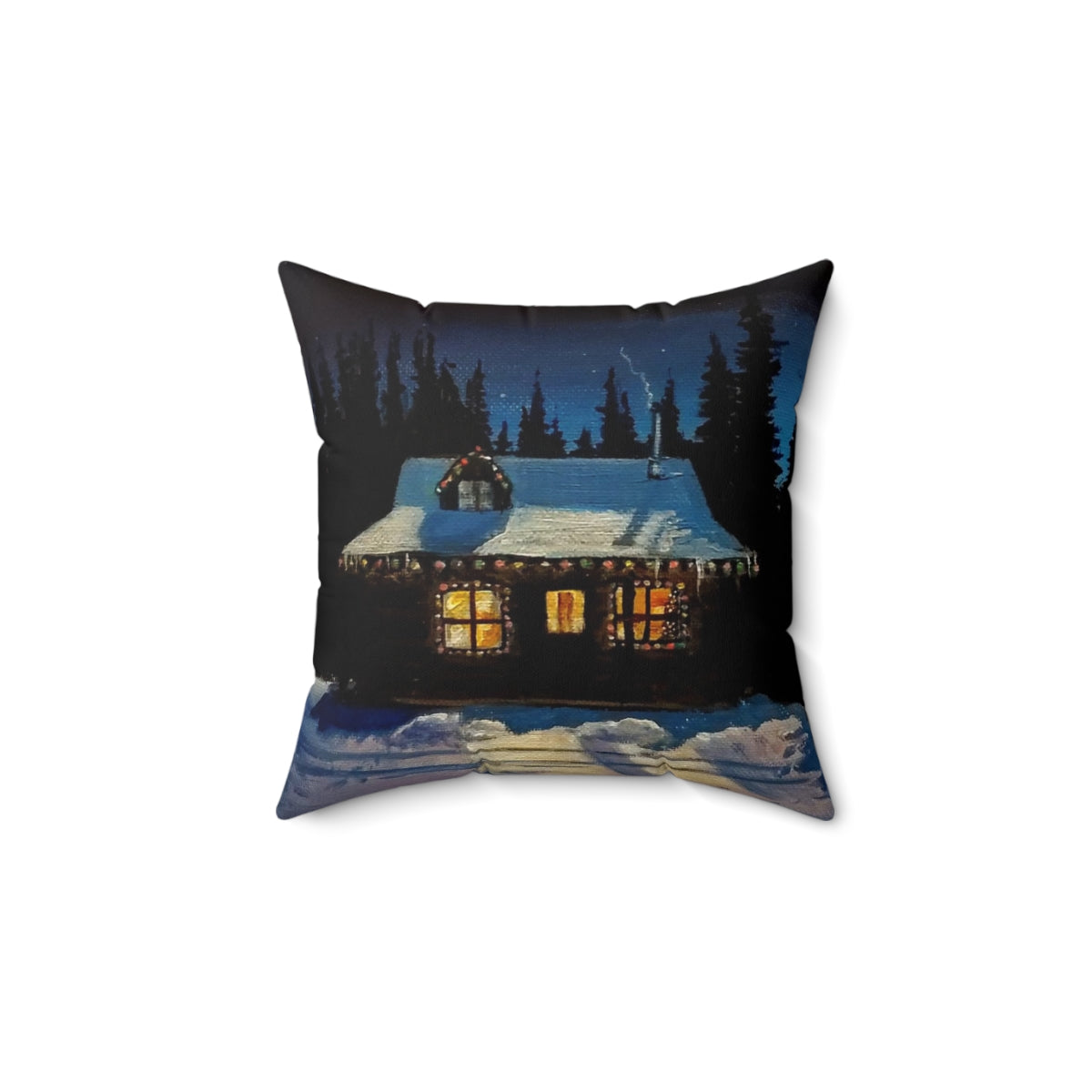 Christmas Cabin Faux Suede Square Pillow Case