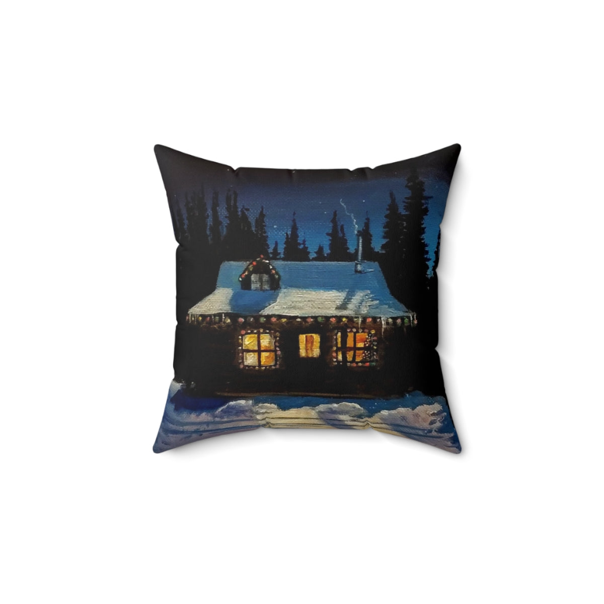 Christmas Cabin Faux Suede Square Pillow Case
