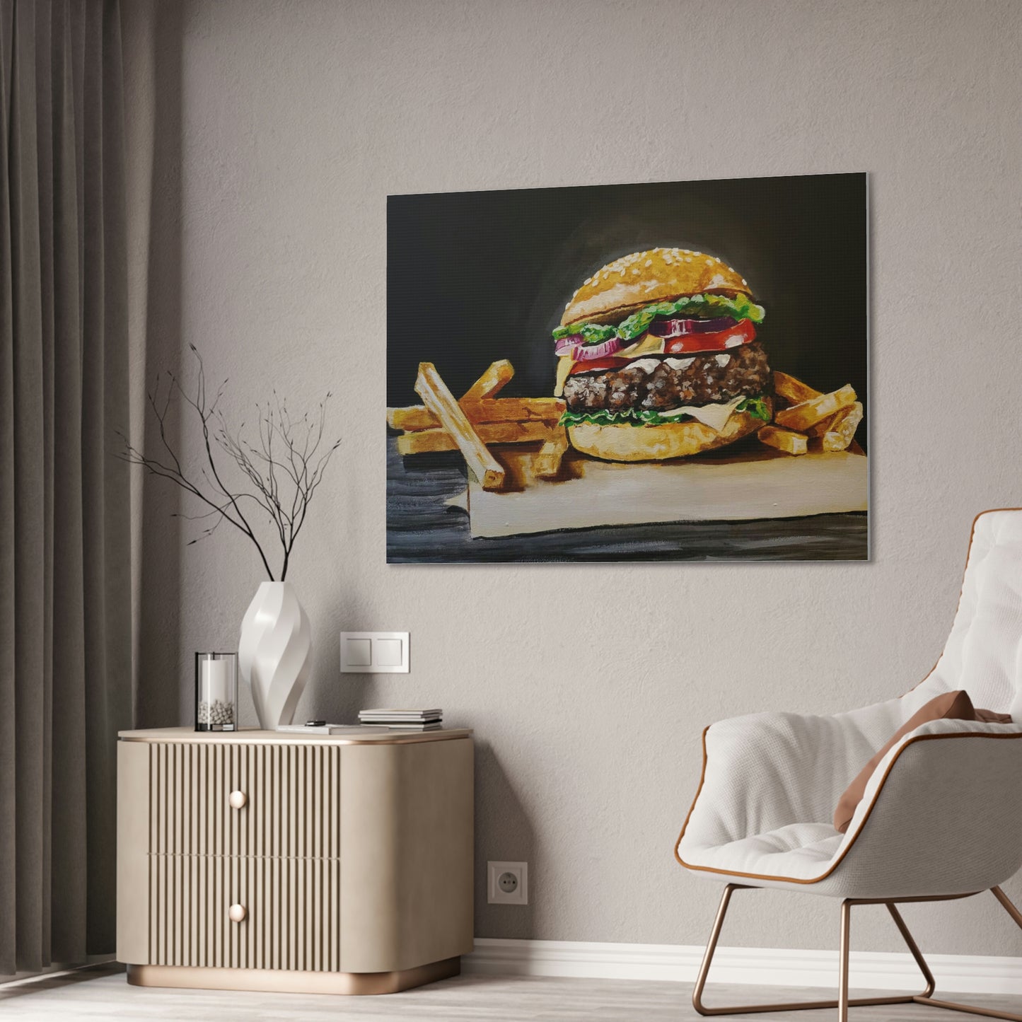 Hamburger and Fries Canvas Stretched