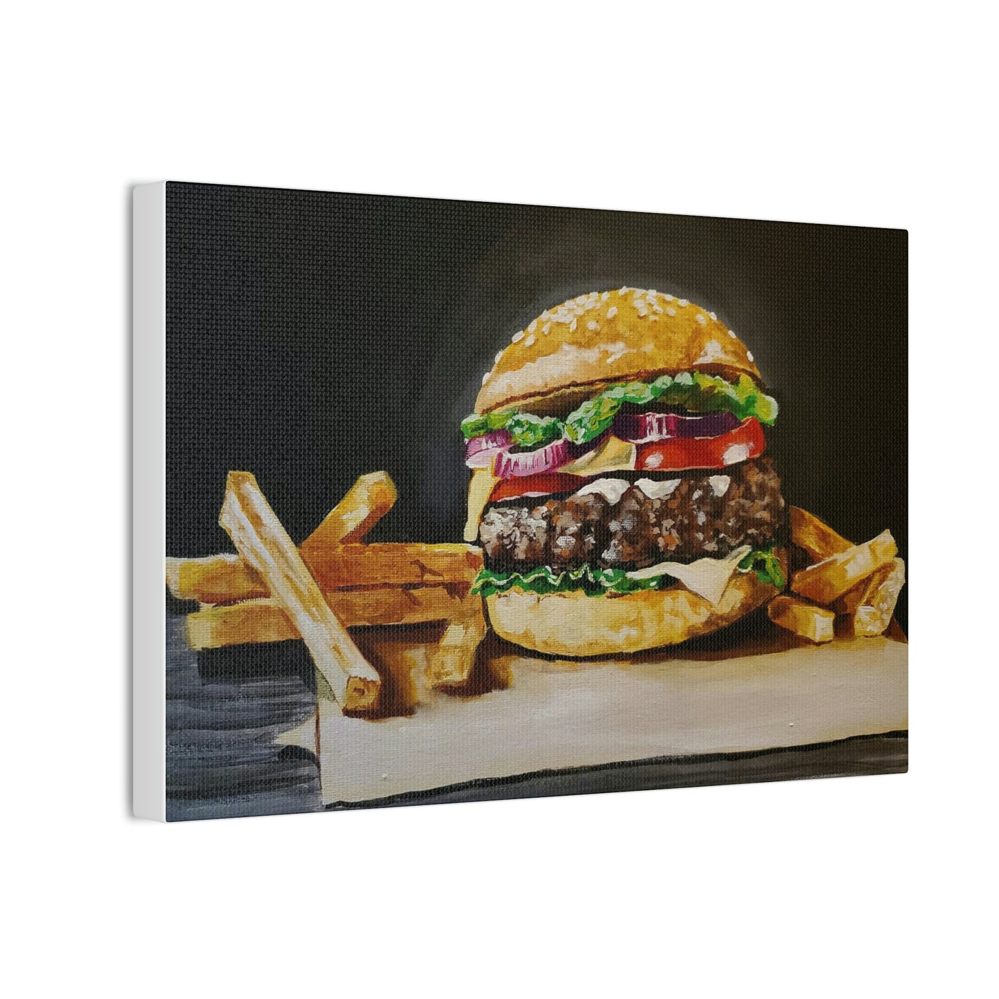 Hamburger and Fries Canvas Stretched