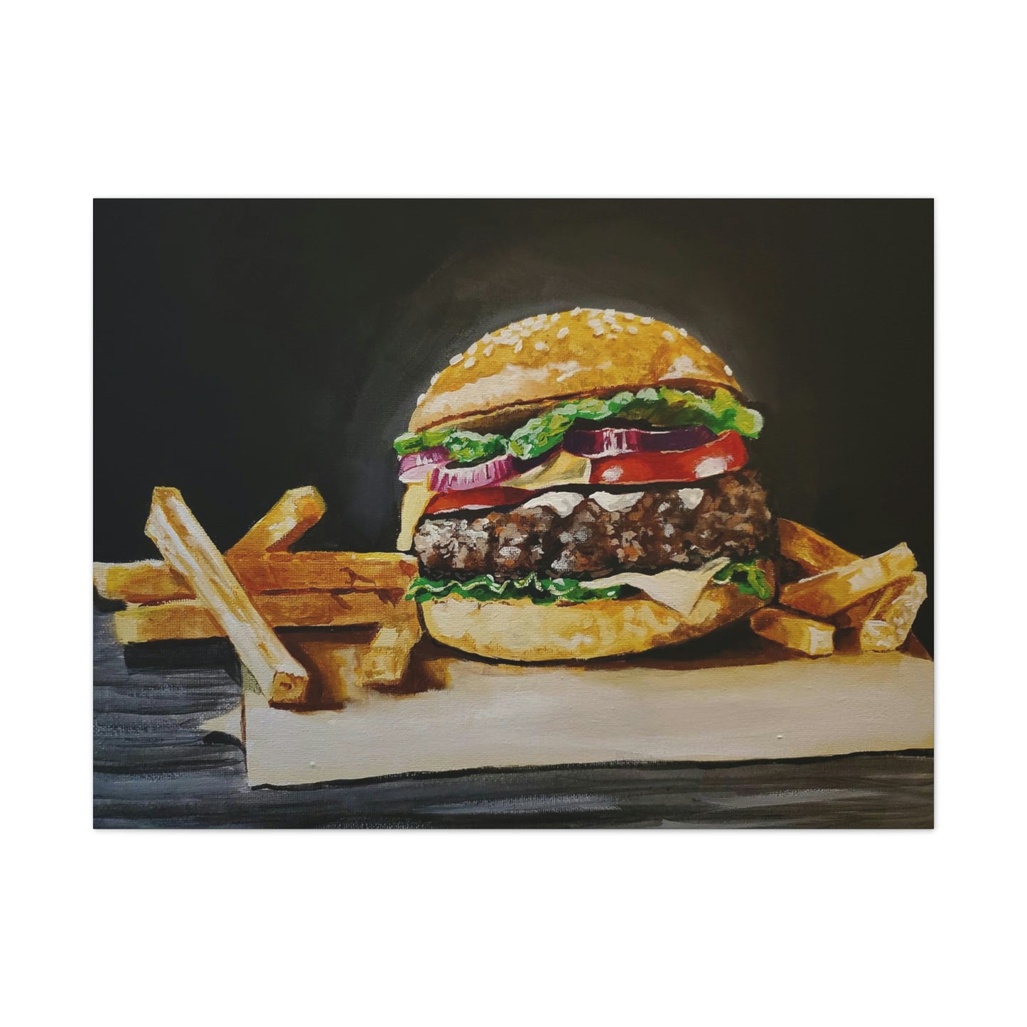 Hamburger and Fries Canvas Stretched
